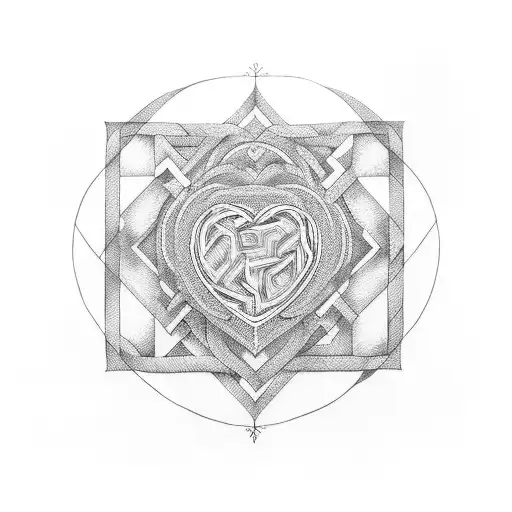 A blackwork tattoo of a heart-shaped labyrinth symbolizing the complexity of the mind tattoo design idea