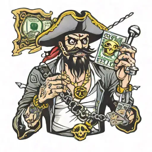 pirate hacker with atm and money gold teeth  tattoo design idea