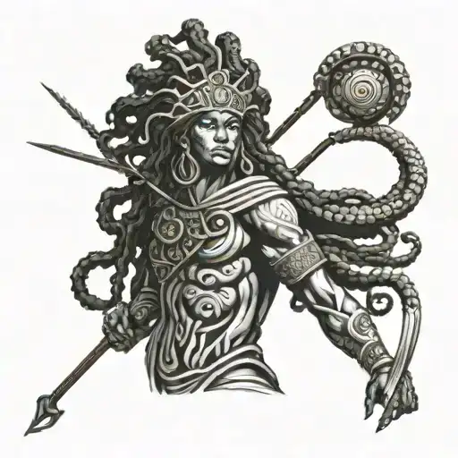 an afrocentric Medusa warrior tattoo  tattoo design idea