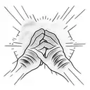 hands praying surrounded by clouds with rays of sun in the background  tattoo design idea