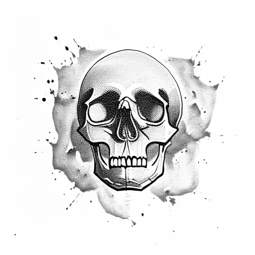 American traditional tattoo of a skull surrounded by acrylic paint splatters tattoo design idea
