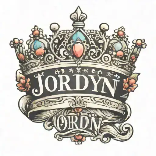 The name "Jordyn" inside of a tiara tattoo design idea