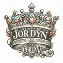 The name "Jordyn" inside of a tiara tattoo design idea