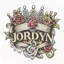 The name "Jordyn" inside of a tiara tattoo design idea