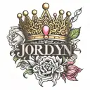 The name "Jordyn" inside of a tiara tattoo design idea