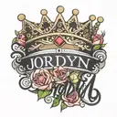 The name "Jordyn" inside of a tiara tattoo design idea