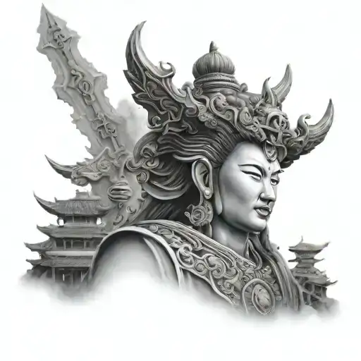 asian empire black and white tattoo design idea