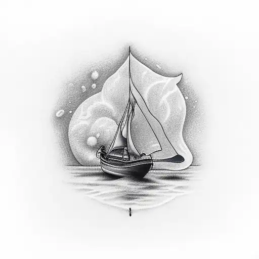 burning boat tattoo design idea