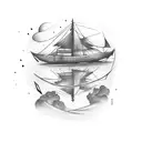 burning boat tattoo design idea