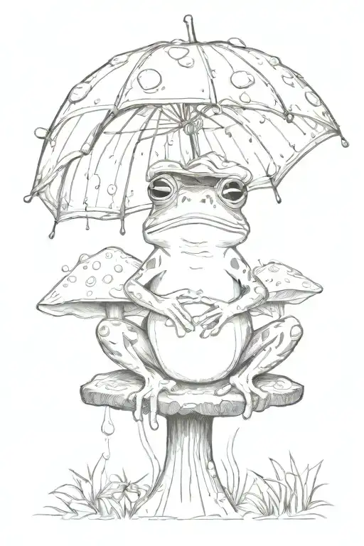frog sitting on mushroom under umbrella in the r "same" tattoo design idea