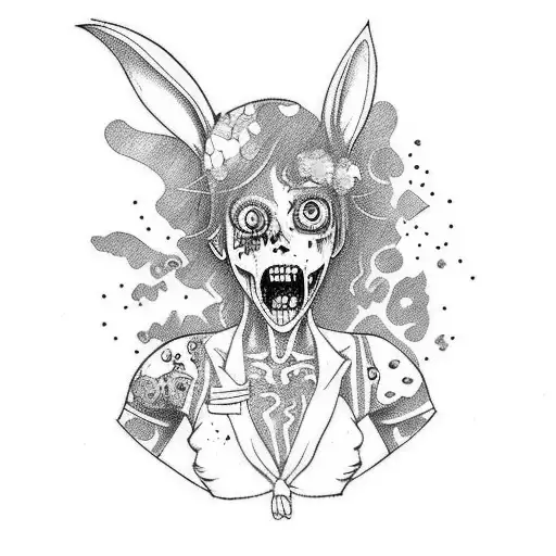 cute zombie bunny girl tattoo design idea