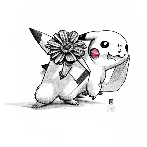 pikachu and flowers tattoo design idea