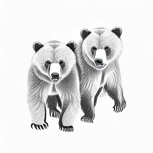 two grizzly bear cubs in a forest  tattoo design idea