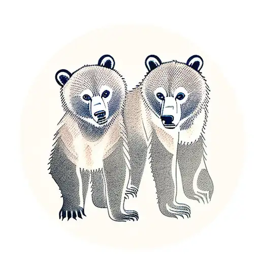 two grizzly bear cubs in a forest  tattoo design idea