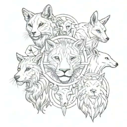 Incorporate a group of friends in a tattoo design, each represented as a different animal, to symbolize the client's close friendships tattoo design idea
