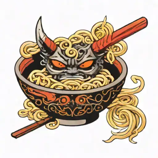 bowl of ramen with oni mask on bowl tattoo design idea