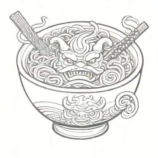bowl of ramen with oni mask on bowl tattoo design idea