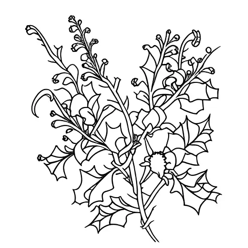 holly, aster and lily of the valley flowers tattoo design idea