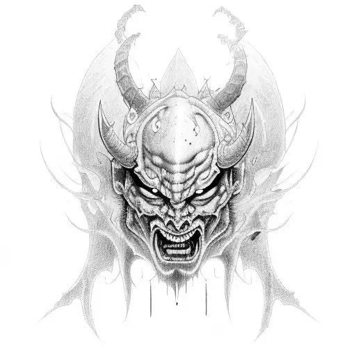 demon warrior with suicidal thoughts  tattoo design idea