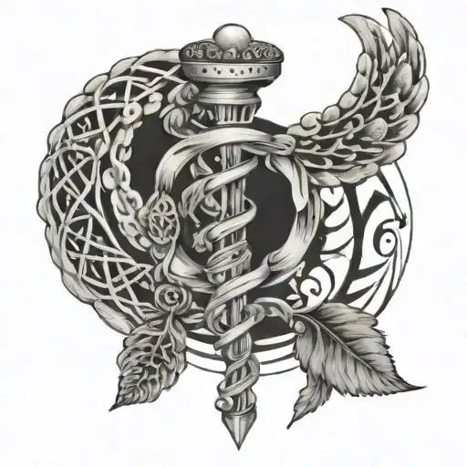 A caduceus intertwined with a DNA double helix, symbolizing the connection between medicine and science tattoo design idea