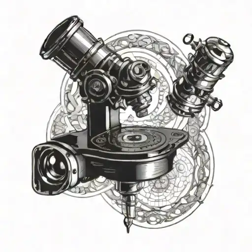 A microscope with intricate patterns inside the lens, representing the focus and precision required in medicine and studying tattoo design idea