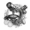 A microscope with intricate patterns inside the lens, representing the focus and precision required in medicine and studying tattoo design idea