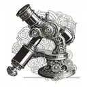 A microscope with intricate patterns inside the lens, representing the focus and precision required in medicine and studying tattoo design idea