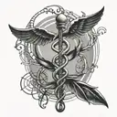 A caduceus intertwined with a DNA double helix, symbolizing the connection between medicine and science tattoo design idea