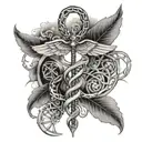 A caduceus intertwined with a DNA double helix, symbolizing the connection between medicine and science tattoo design idea