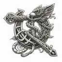 A caduceus intertwined with a DNA double helix, symbolizing the connection between medicine and science tattoo design idea