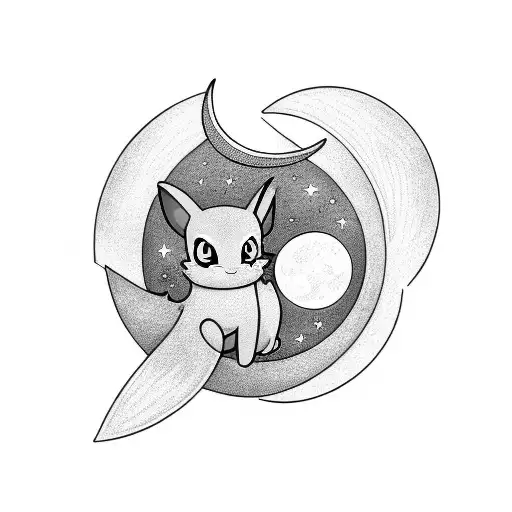 umbreon looking at a crescent moon tattoo design idea