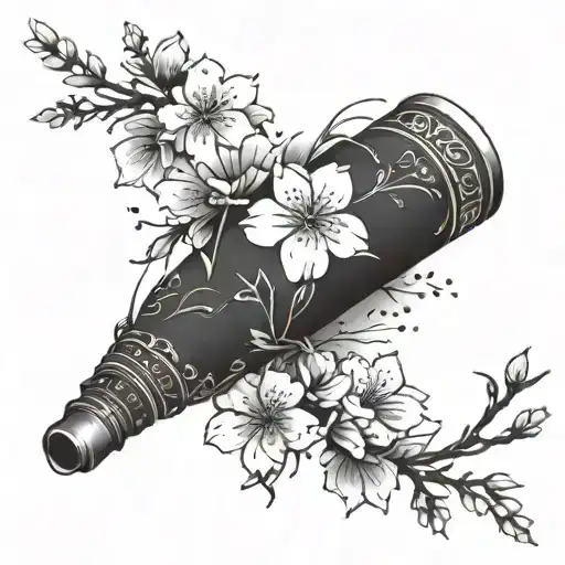 a single studded stem with sakura flowers that wraps around the arm from the wrist to the elbow tattoo design idea