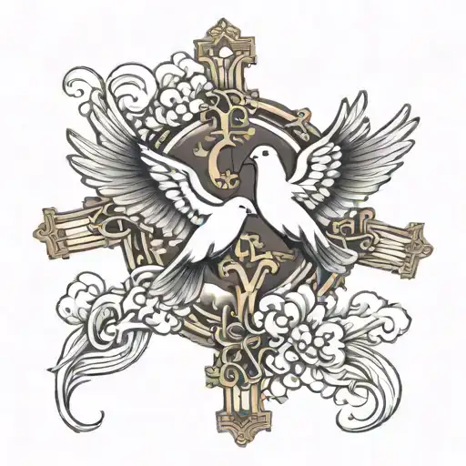 doves, cross,clouds tattoo design idea