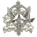 doves, cross,clouds tattoo design idea