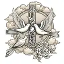 doves, cross,clouds tattoo design idea