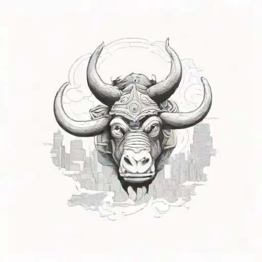 monkey riding a bull through NYC  tattoo design idea