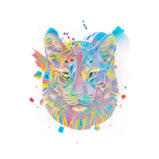 Multicolored elongated abstract landscape with halftone transitions. tattoo design idea