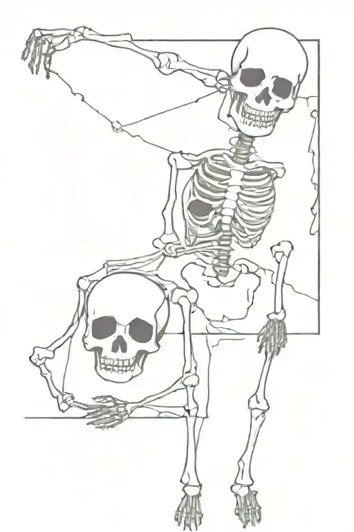 two small skeletons, one happy and one sad tattoo design idea