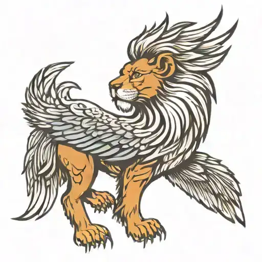 lion head with eagle wings tattoo design idea
