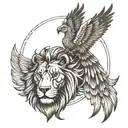 lion head with eagle wings tattoo design idea