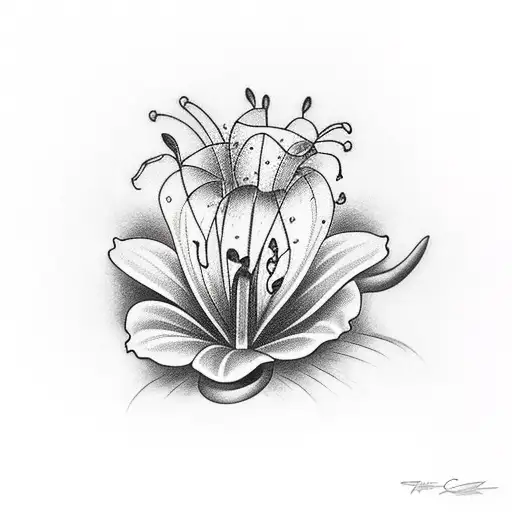 Lily with stem that reads Carla Mabel tattoo design idea