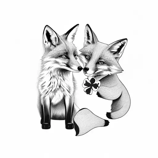 fox holding lucky clover tattoo design idea