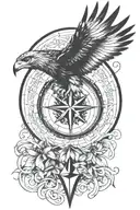 soaring hawk compass  intertwined tattoo design idea