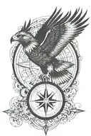 soaring hawk compass  intertwined tattoo design idea