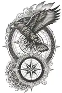 soaring hawk viking  compass surrounded tattoo design idea