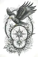soaring hawk viking  compass surrounded tattoo design idea