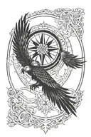 soaring hawk viking compass tattoo design idea