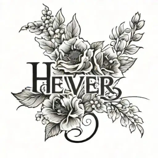Name Hever With Flowers And Lines And Lettering Tattoo Idea tattoo design idea