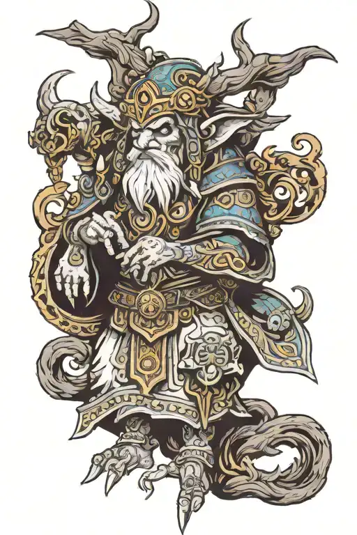  a druid from the world of warcraft game character playing tattoo design idea