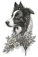 un border collie and flower coming tattoo design idea